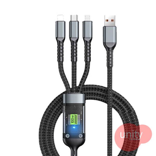 3 In 1 Fast Charging Cable 100Watt with light display