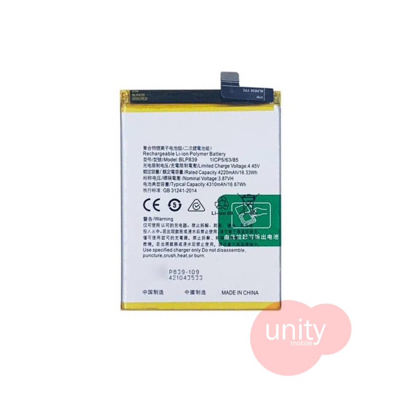 Oppo / Realme Phone Battery Model BLP839 (6 Months Customer Warranty)
