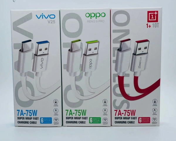 Oppo/Vivo/RM Type Supported Type C Charging Cable 6 Amp (Box Packing, 1 Year Warranty)