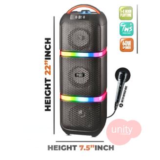60 Watt  Bluetooth Speaker With Mic,TWS,USB /AUX/FM, Upto 6H Playtime